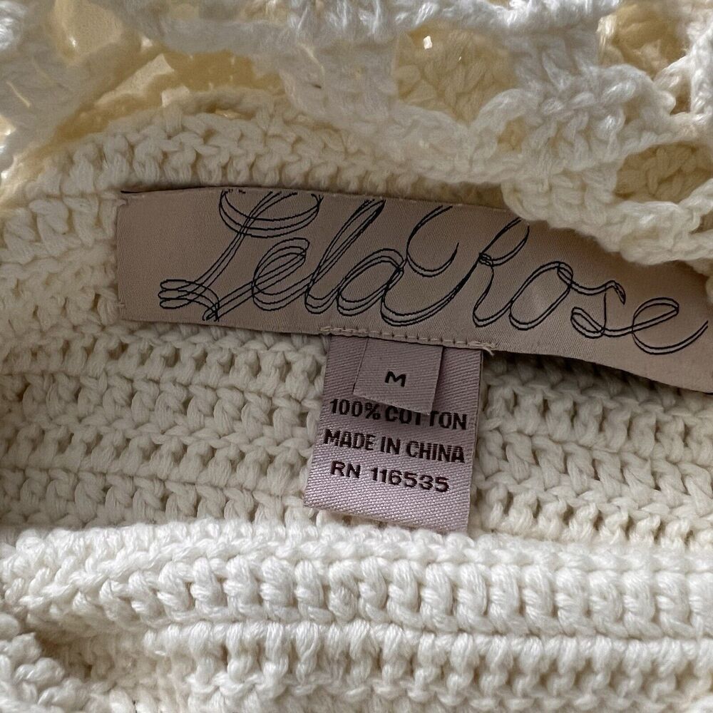 Lela Rose Sweater Women’s M White Crochet Knit Short Sleeve Baby Doll Prairie‎ - Picture 3 of 7